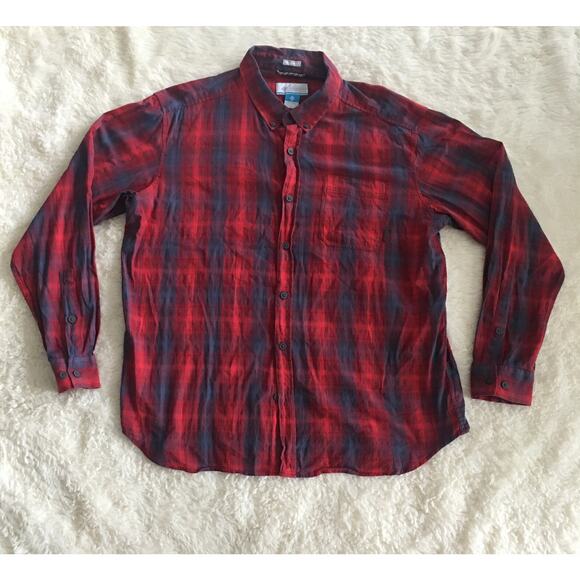 Columbia Shirt Red Plaid Long Sleeve Button Up Mens XL - Picture 1 of 5